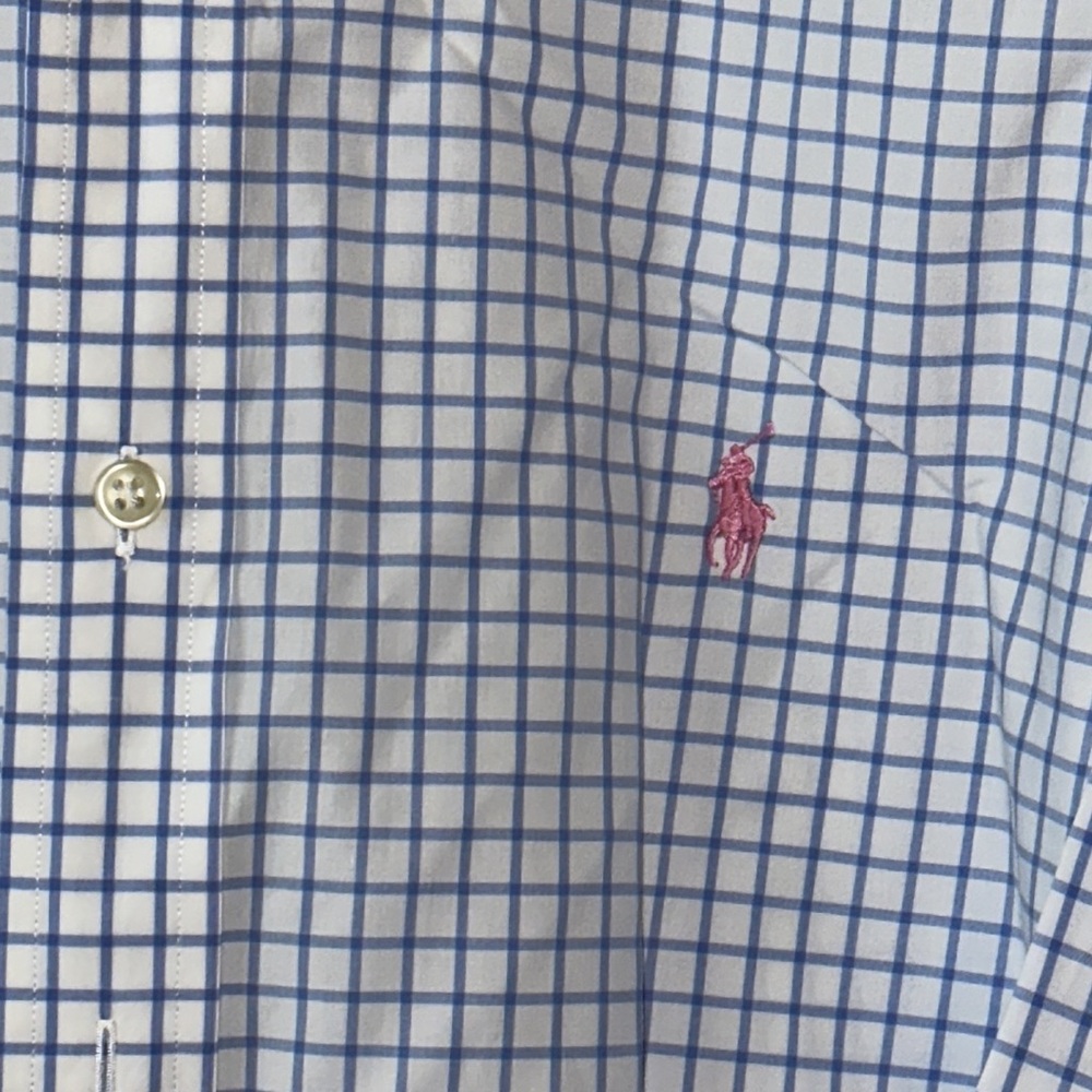 Ralph Lauren Slim Fit XXL button up Dress Shirt blue white checked - Picture 3 of 5